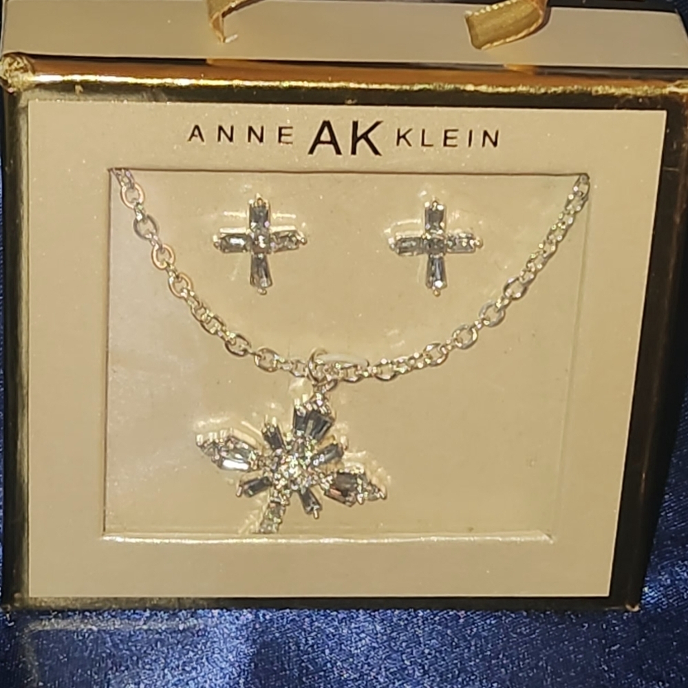 Anne AK Klein Elegant Silver Jewelry Earring/Necklace Set - Picture 4 of 14
